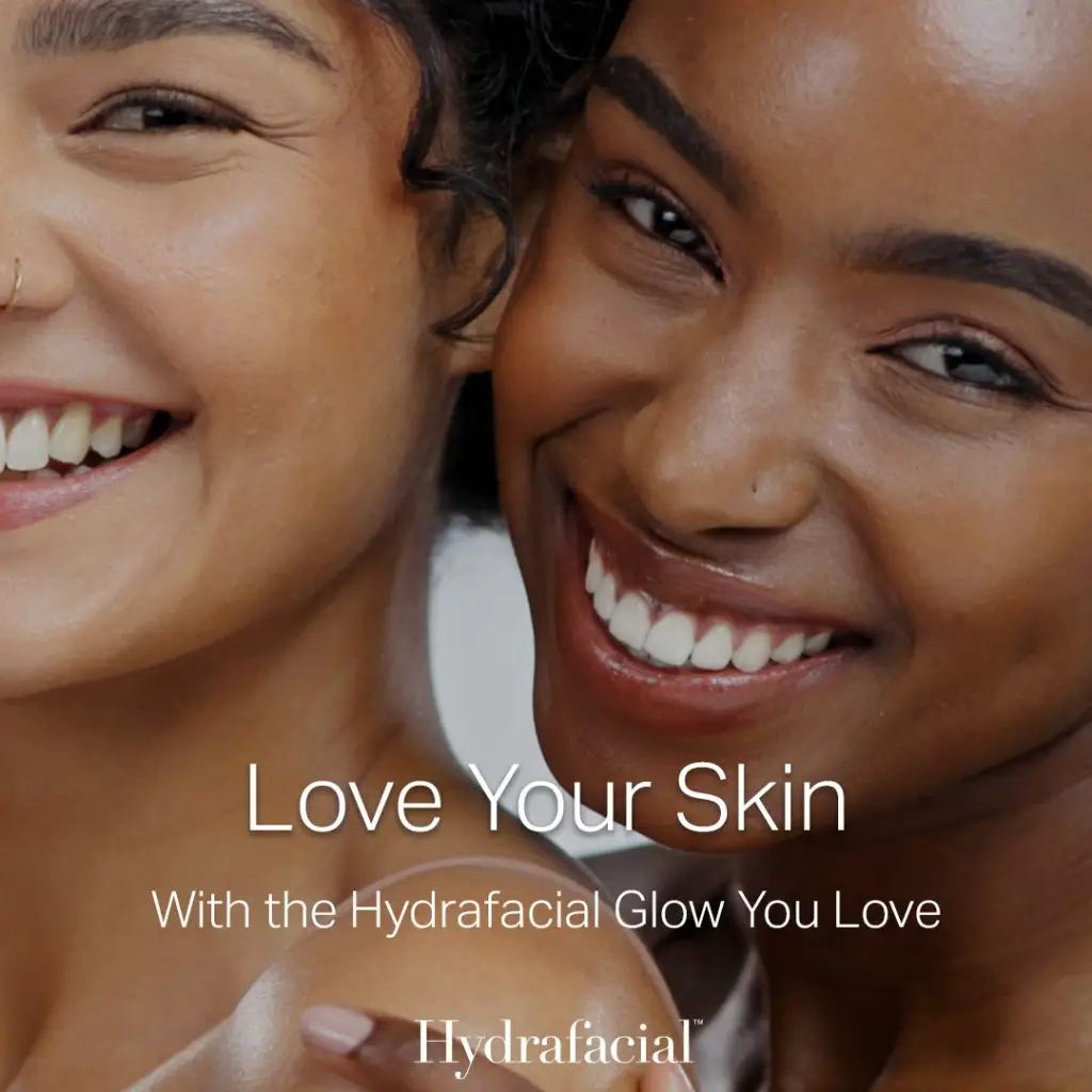 closeup of two women smiling with hydrated skin