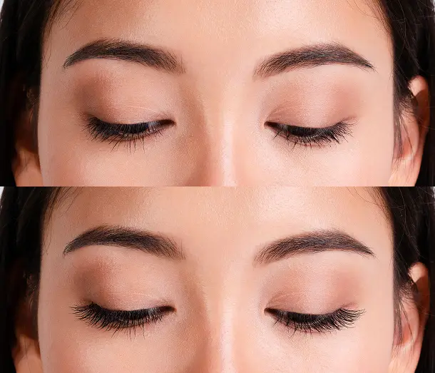 before and after lash extensions done by certified esthetician